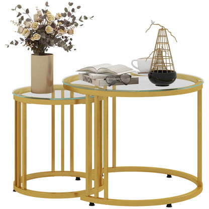 Coffee Table Set of 2, Stackable Side Table with Steel Frame, Living Room Table for Office, Bedroom, Gold