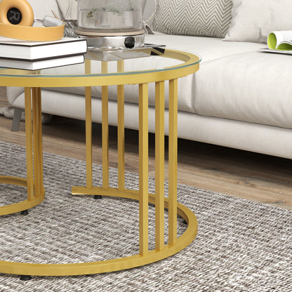 Coffee Table Set of 2, Stackable Side Table with Steel Frame, Living Room Table for Office, Bedroom, Gold