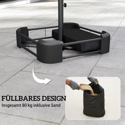 Umbrella Base with Cover, Portable, Fillable to 80 kg (176 lb), Heavy-Duty Stand for Cantilever & Outdoor Umbrellas, Fits 48 mm Poles, Black