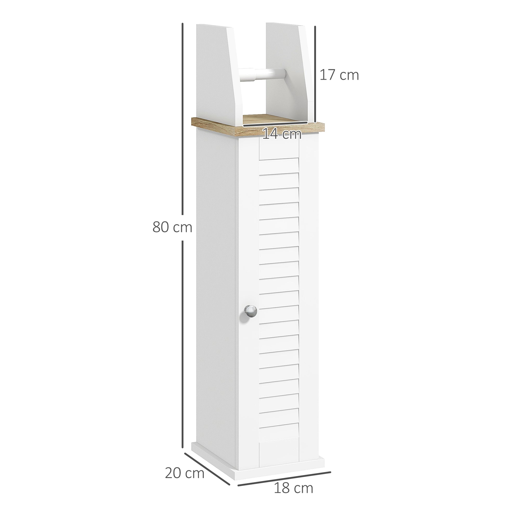 Modern Bathroom Cabinet Auxiliary Column Bathroom Floor Cabinet with Adjustable Shelves and Toilet Paper Holder 18x20x80 cm White