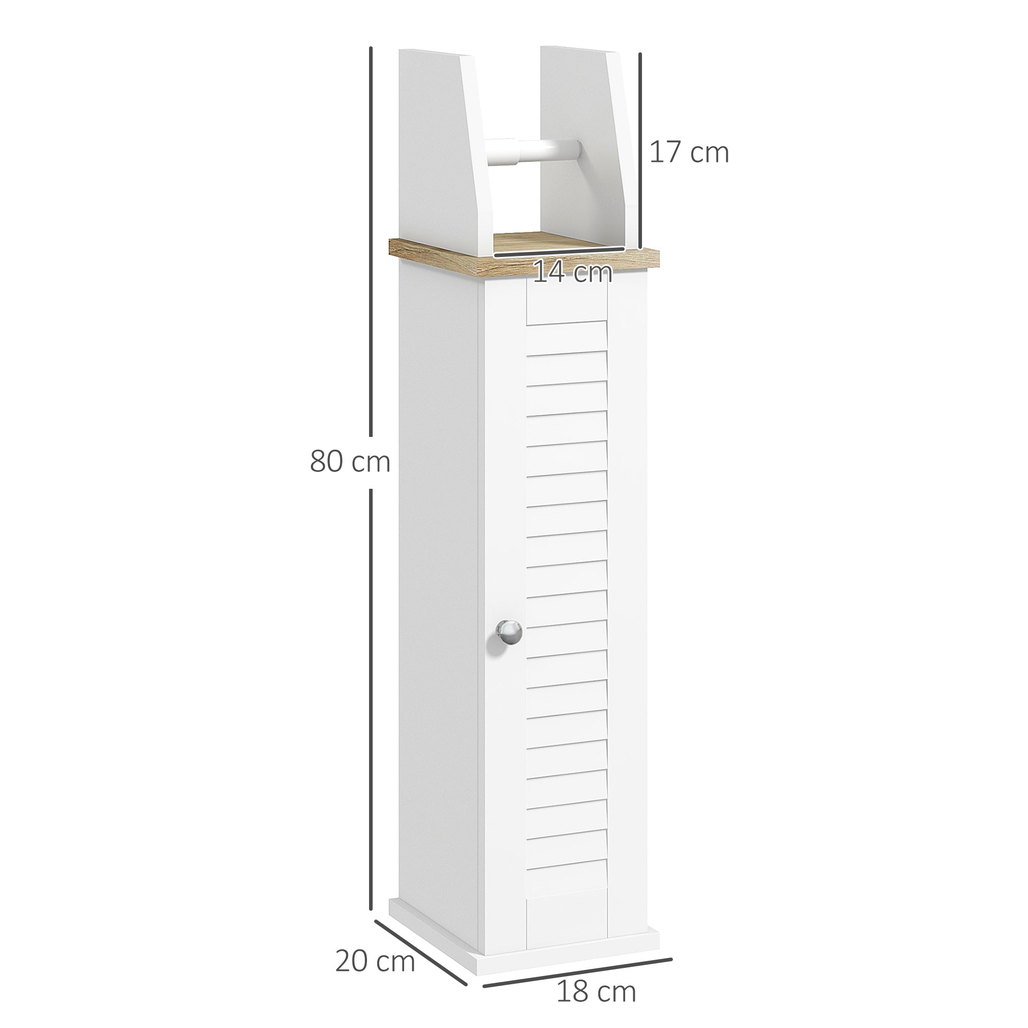 Modern Bathroom Cabinet Auxiliary Column Bathroom Floor Cabinet with Adjustable Shelves and Toilet Paper Holder 18x20x80 cm White