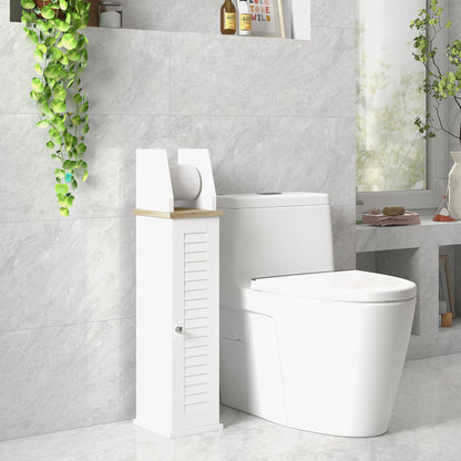 Modern Bathroom Cabinet Auxiliary Column Bathroom Floor Cabinet with Adjustable Shelves and Toilet Paper Holder 18x20x80 cm White