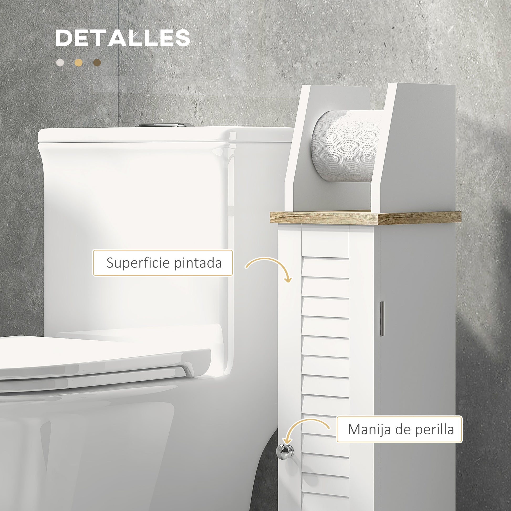 Modern Bathroom Cabinet Auxiliary Column Bathroom Floor Cabinet with Adjustable Shelves and Toilet Paper Holder 18x20x80 cm White