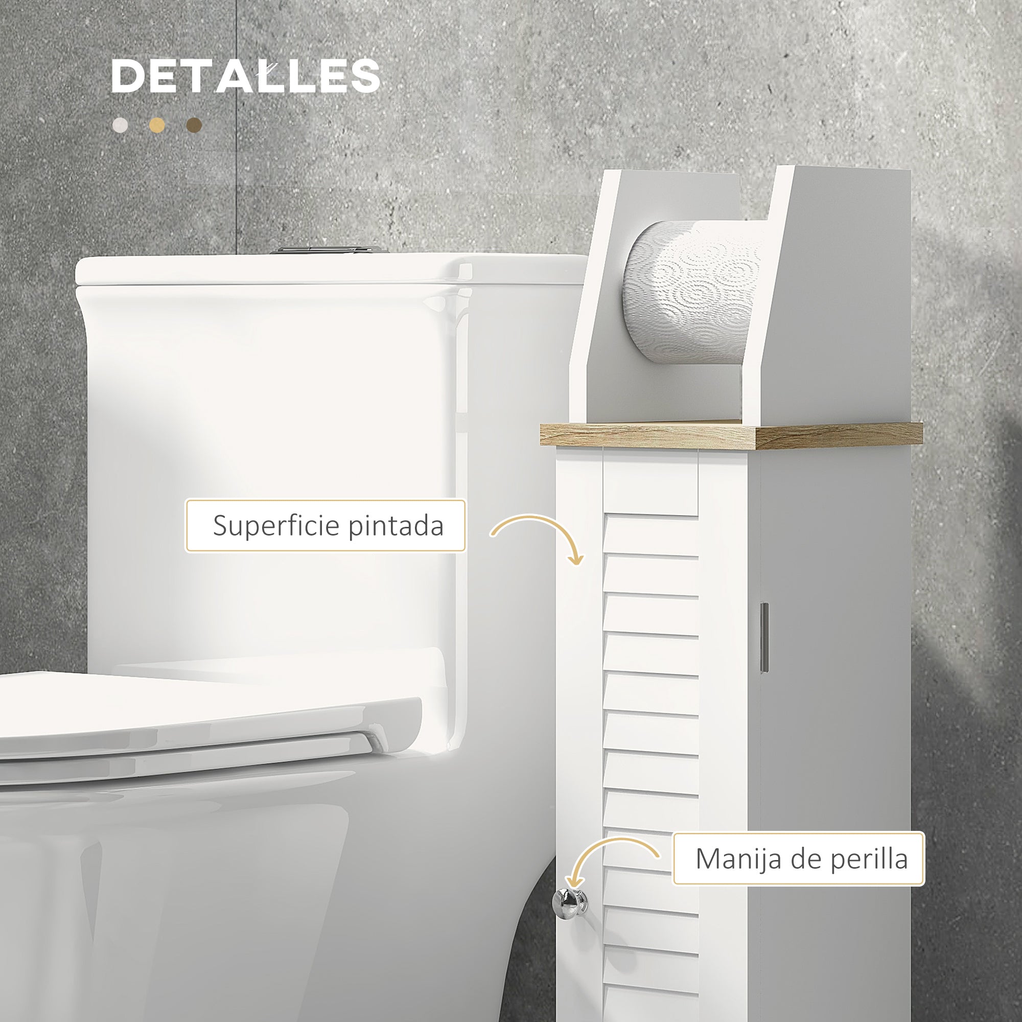 Modern Bathroom Cabinet Auxiliary Column Bathroom Floor Cabinet with Adjustable Shelves and Toilet Paper Holder 18x20x80 cm White