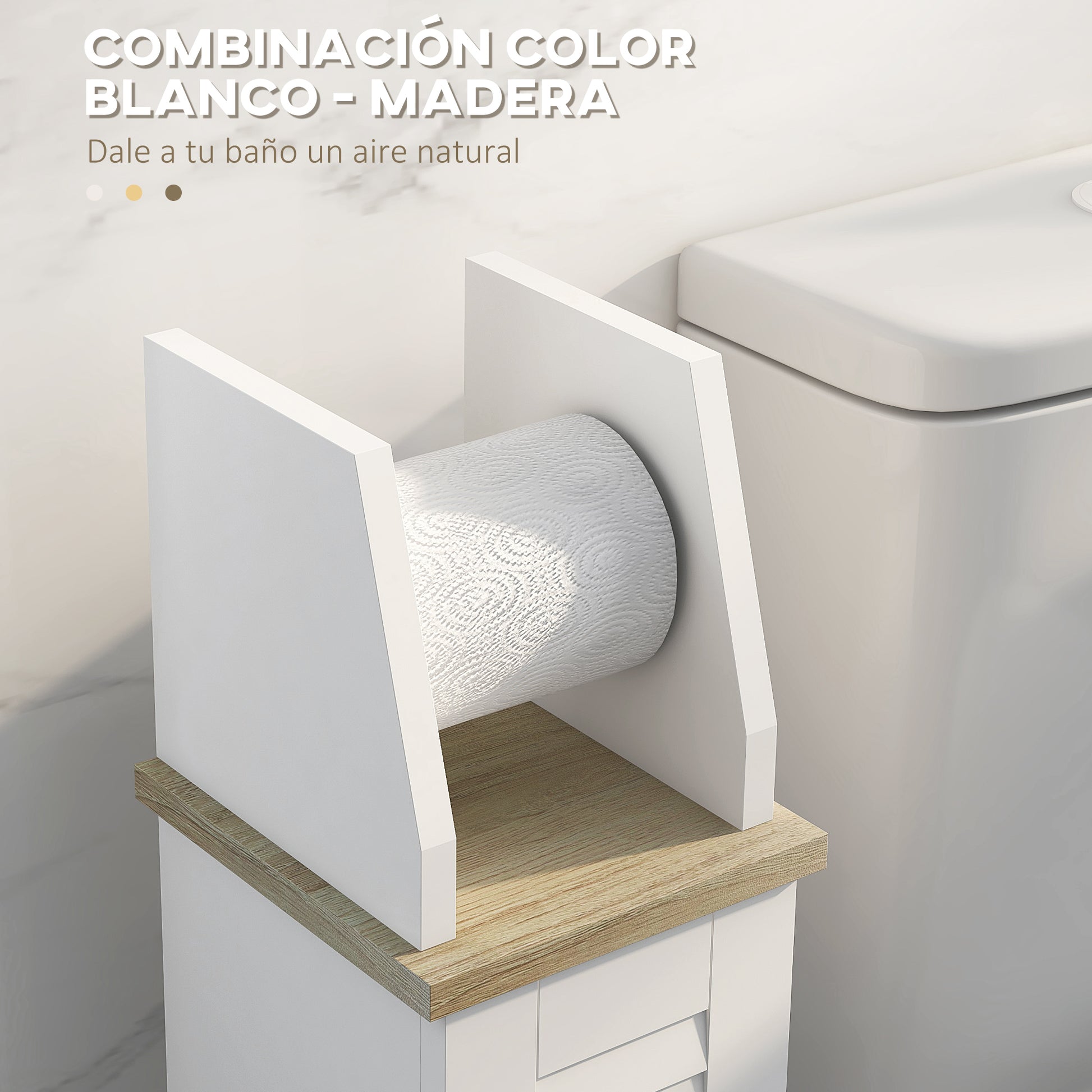 Modern Bathroom Cabinet Auxiliary Column Bathroom Floor Cabinet with Adjustable Shelves and Toilet Paper Holder 18x20x80 cm White