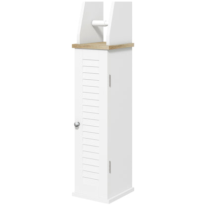 Modern Bathroom Cabinet Auxiliary Column Bathroom Floor Cabinet with Adjustable Shelves and Toilet Paper Holder 18x20x80 cm White