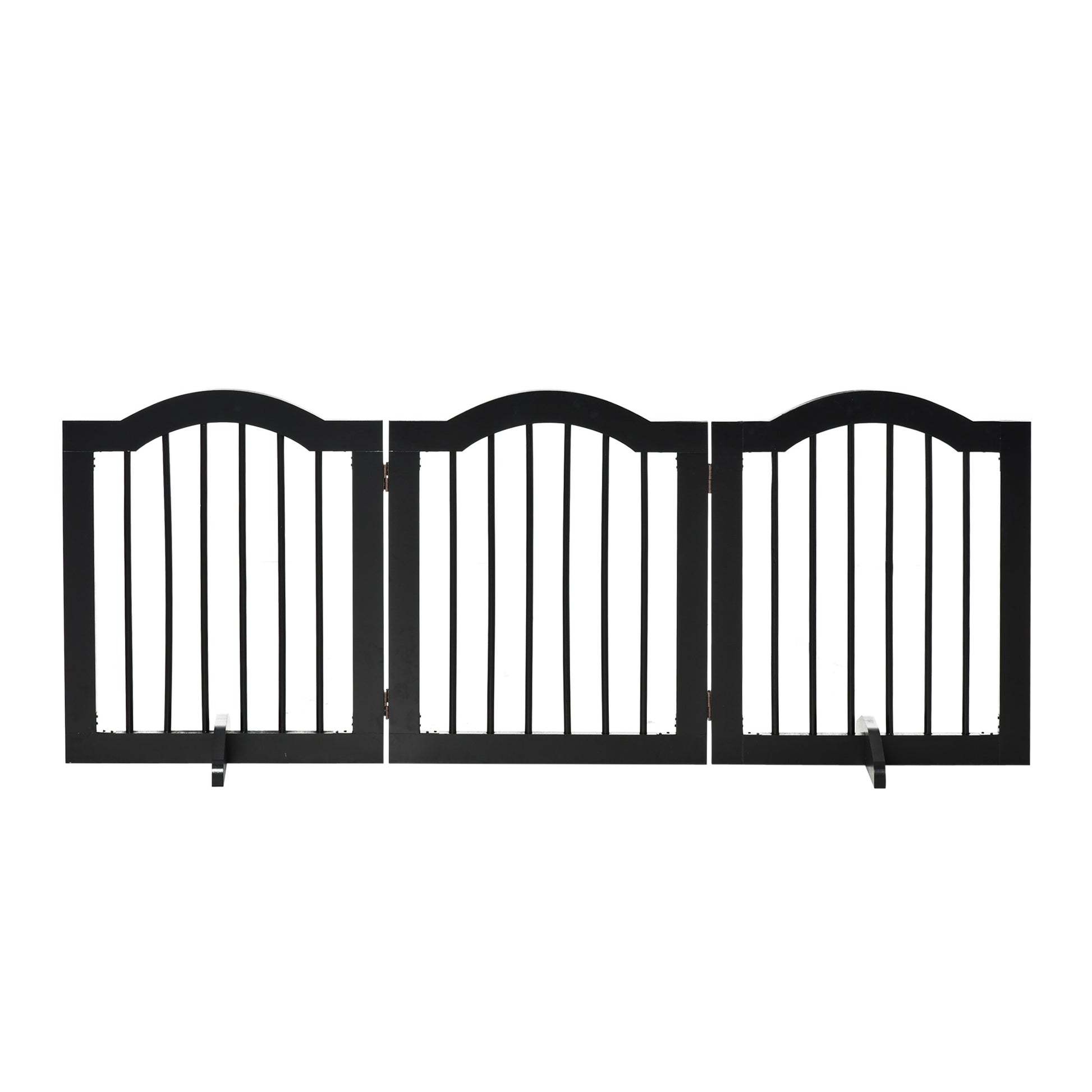 Dog Barrier Gate 3-Panel, 154.5 x 61 cm Foldable Dog Gate with Door, Door Guard Gate with 2 Support Feet, Freestanding Stair Gate for Kitchen, Hallway, Black
