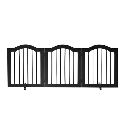 Dog Barrier Gate 3-Panel, 154.5 x 61 cm Foldable Dog Gate with Door, Door Guard Gate with 2 Support Feet, Freestanding Stair Gate for Kitchen, Hallway, Black