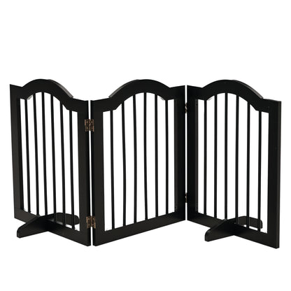 Dog Barrier Gate 3-Panel, 154.5 x 61 cm Foldable Dog Gate with Door, Door Guard Gate with 2 Support Feet, Freestanding Stair Gate for Kitchen, Hallway, Black