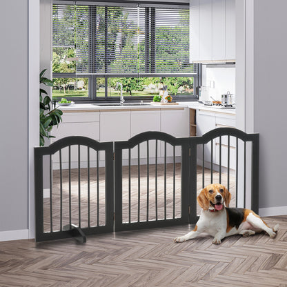 Dog Barrier Gate 3-Panel, 154.5 x 61 cm Foldable Dog Gate with Door, Door Guard Gate with 2 Support Feet, Freestanding Stair Gate for Kitchen, Hallway, Black