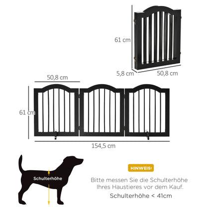 Dog Barrier Gate 3-Panel, 154.5 x 61 cm Foldable Dog Gate with Door, Door Guard Gate with 2 Support Feet, Freestanding Stair Gate for Kitchen, Hallway, Black