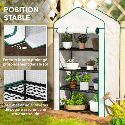 PE Garden Greenhouse with 4 Tiers Shelves, Balcony Greenhouse, Reinforced 135 g/m² Tarp, Steel Frame, Roll-Up Zippered Door, for Vegetables Plants Flowers, 90 x 49 x 160 cm, White