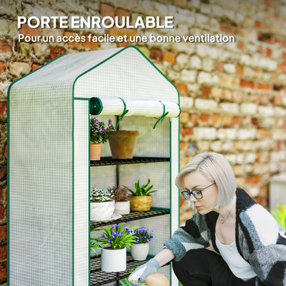 PE Garden Greenhouse with 4 Tiers Shelves, Balcony Greenhouse, Reinforced 135 g/m² Tarp, Steel Frame, Roll-Up Zippered Door, for Vegetables Plants Flowers, 90 x 49 x 160 cm, White