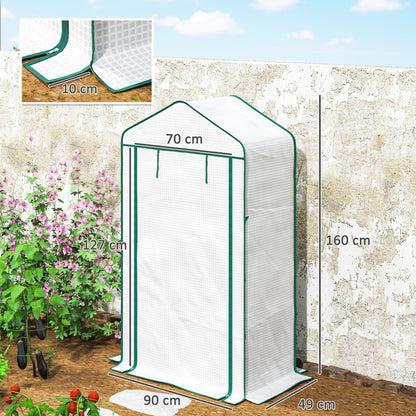 PE Garden Greenhouse with 4 Tiers Shelves, Balcony Greenhouse, Reinforced 135 g/m² Tarp, Steel Frame, Roll-Up Zippered Door, for Vegetables Plants Flowers, 90 x 49 x 160 cm, White