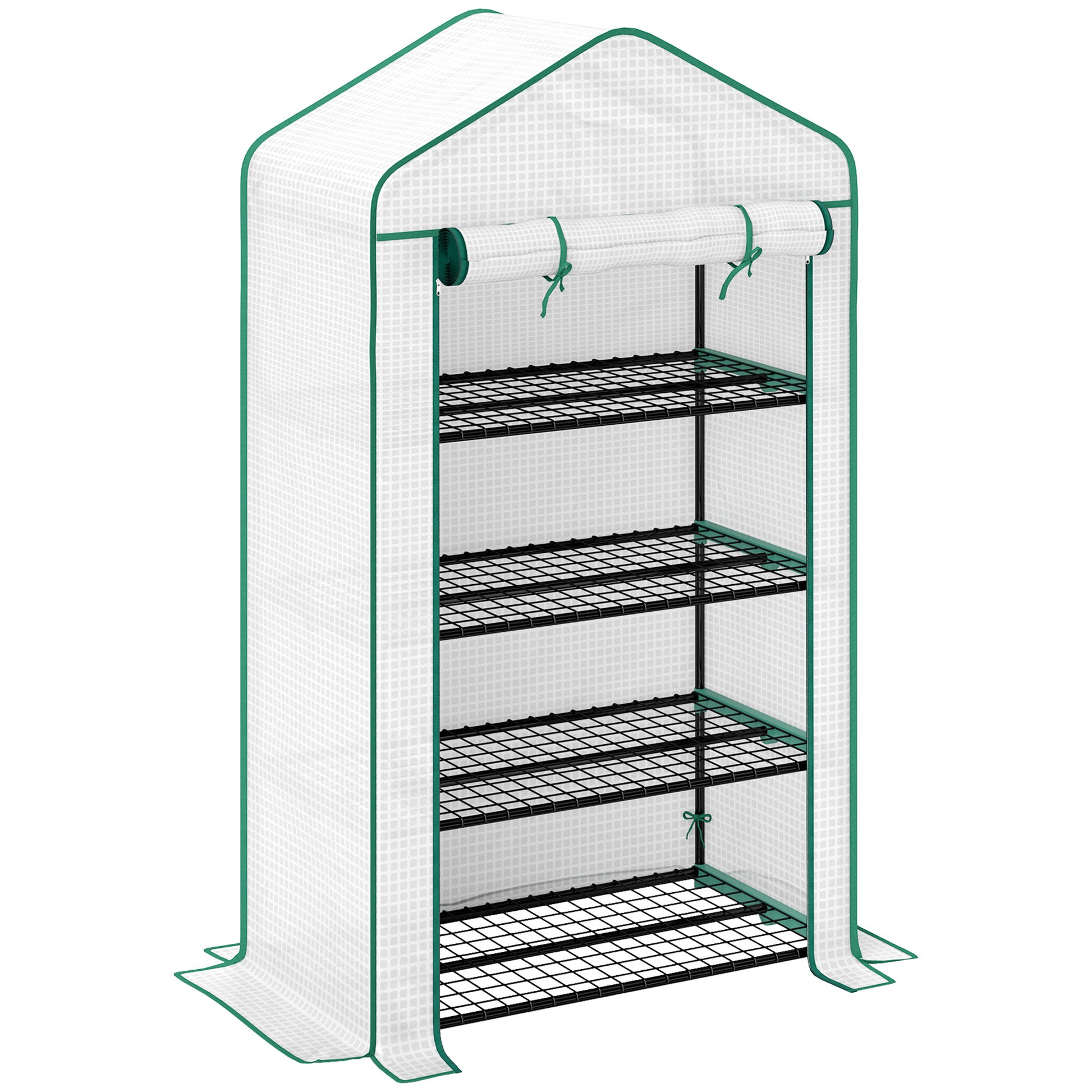 PE Garden Greenhouse with 4 Tiers Shelves, Balcony Greenhouse, Reinforced 135 g/m² Tarp, Steel Frame, Roll-Up Zippered Door, for Vegetables Plants Flowers, 90 x 49 x 160 cm, White