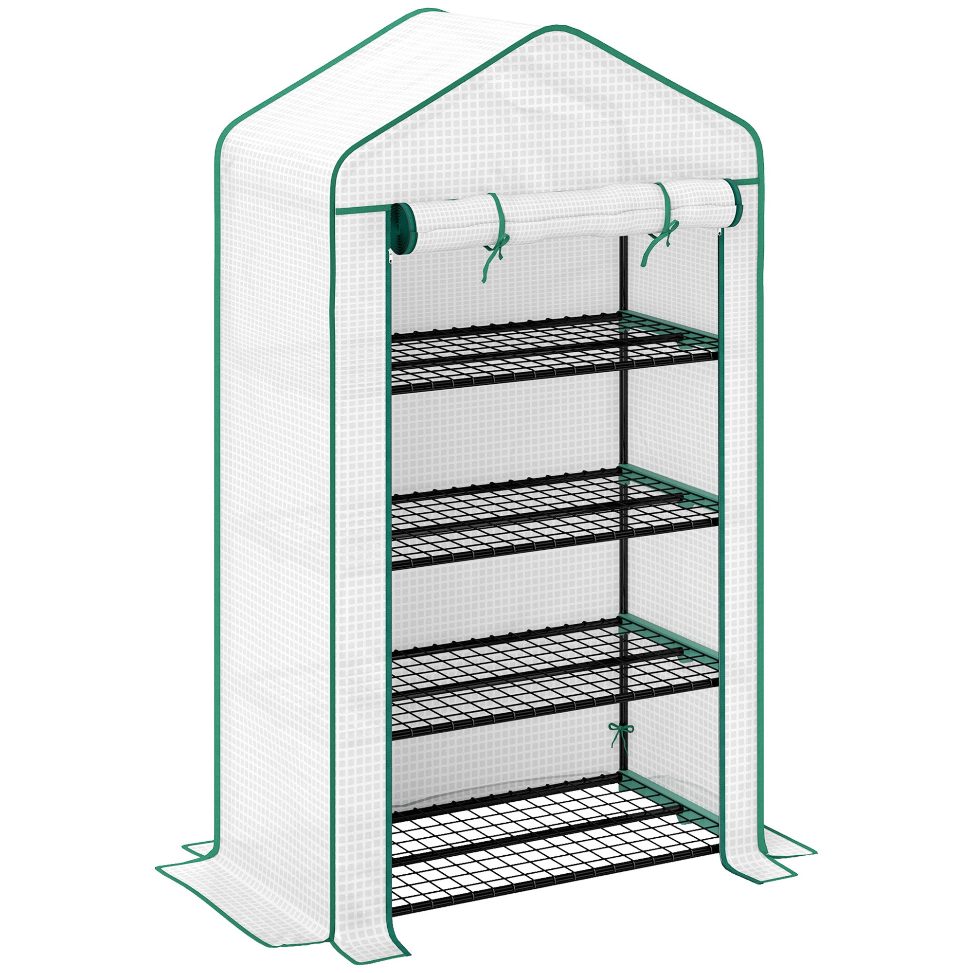 PE Garden Greenhouse with 4 Tiers Shelves, Balcony Greenhouse, Reinforced 135 g/m² Tarp, Steel Frame, Roll-Up Zippered Door, for Vegetables Plants Flowers, 90 x 49 x 160 cm, White