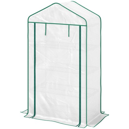 PE Garden Greenhouse with 4 Tiers Shelves, Balcony Greenhouse, Reinforced 135 g/m² Tarp, Steel Frame, Roll-Up Zippered Door, for Vegetables Plants Flowers, 90 x 49 x 160 cm, White
