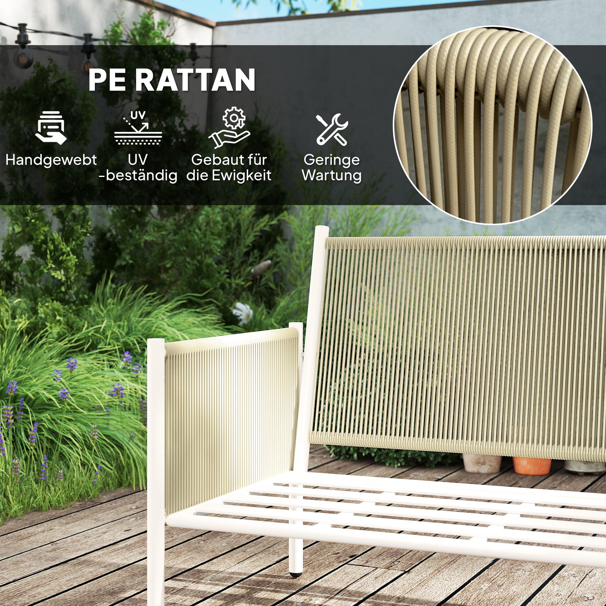 Rattan Garden Furniture Set Lounge Set with 2-Seater Sofa Armchair Glass Table Cushions Weatherproof Seating Group for 4 People Outdoor Balcony Furniture Set Patio Furniture for Garden Balcony Brown+Gray