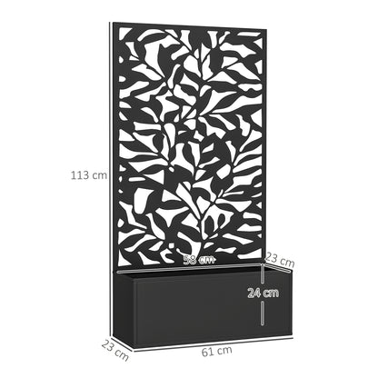 Planter with Trellis, Privacy Screen, Outdoor Metal Planter on Legs or Wall-Mounted, Full Leaf Patterns, Rectangular Flower Box for Balcony Garden Patio, 61x23x113 cm, Black