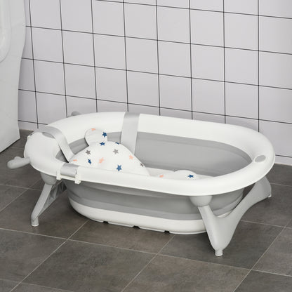 Foldable Baby Bathtub Baby Bath 0-3 Years 81.5x50.5x23.5 cm with Thermosensitive Plug, Cushion, and Non-Slip Pads Gray