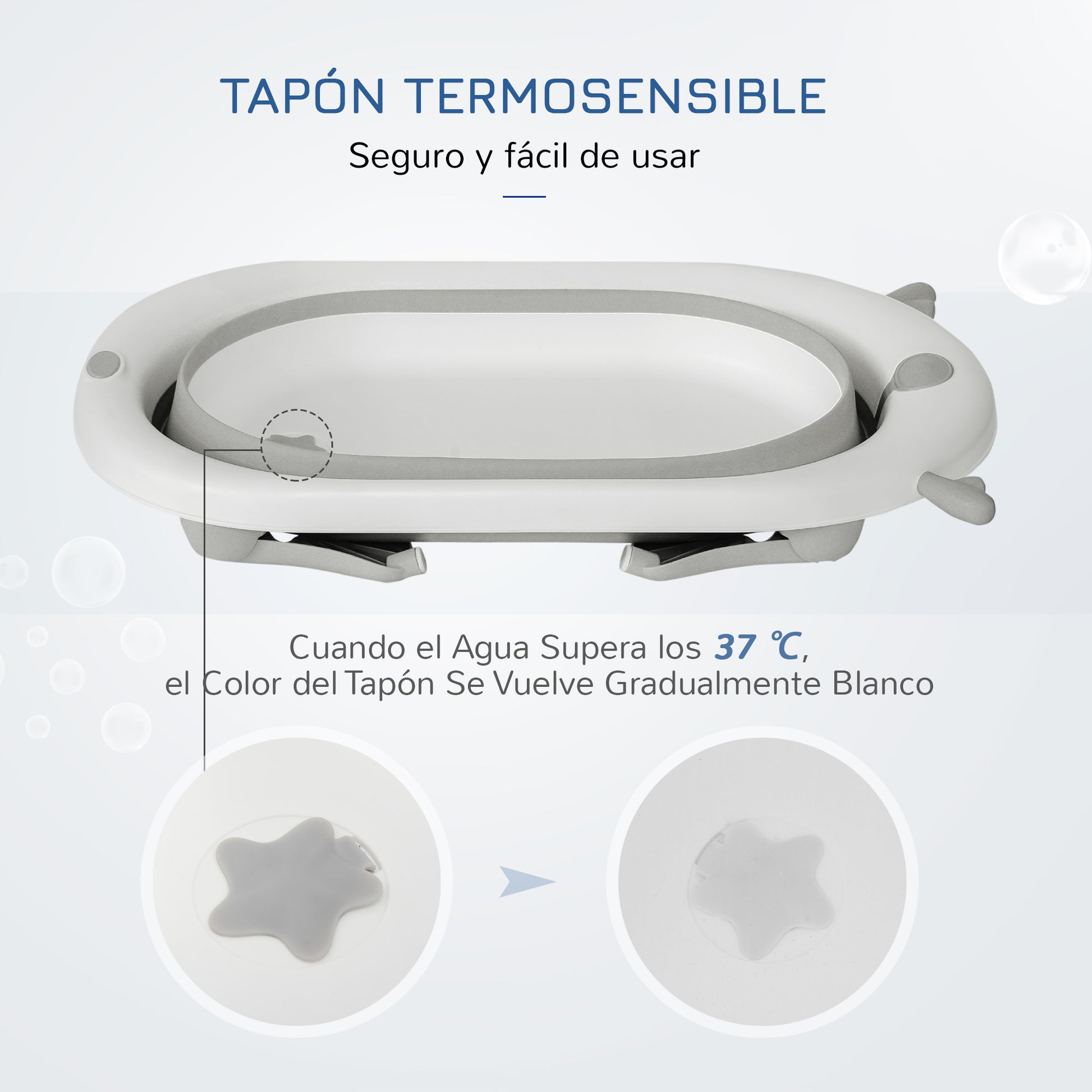 Foldable Baby Bathtub Baby Bath 0-3 Years 81.5x50.5x23.5 cm with Thermosensitive Plug, Cushion, and Non-Slip Pads Gray