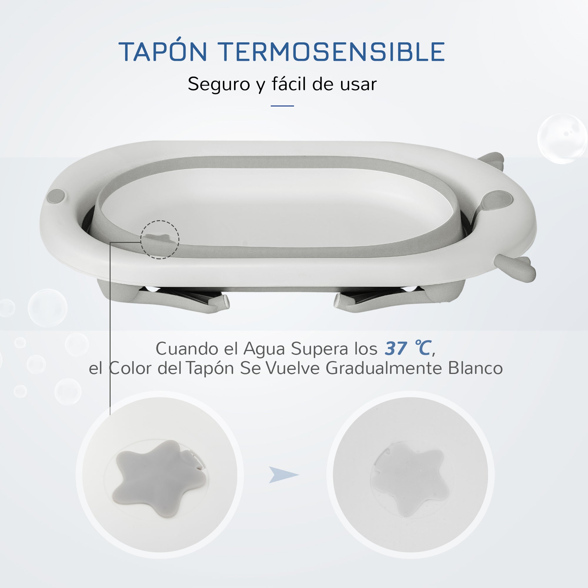 Foldable Baby Bathtub Baby Bath 0-3 Years 81.5x50.5x23.5 cm with Thermosensitive Plug, Cushion, and Non-Slip Pads Gray