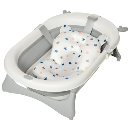 Foldable Baby Bathtub Baby Bath 0-3 Years 81.5x50.5x23.5 cm with Thermosensitive Plug, Cushion, and Non-Slip Pads Gray