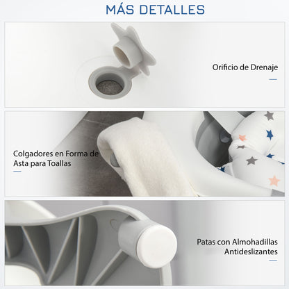 Foldable Baby Bathtub Baby Bath 0-3 Years 81.5x50.5x23.5 cm with Thermosensitive Plug, Cushion, and Non-Slip Pads Gray