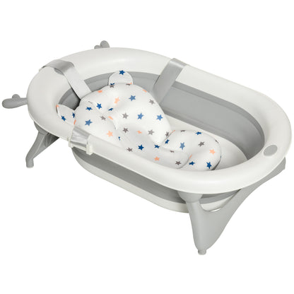 Foldable Baby Bathtub Baby Bath 0-3 Years 81.5x50.5x23.5 cm with Thermosensitive Plug, Cushion, and Non-Slip Pads Gray