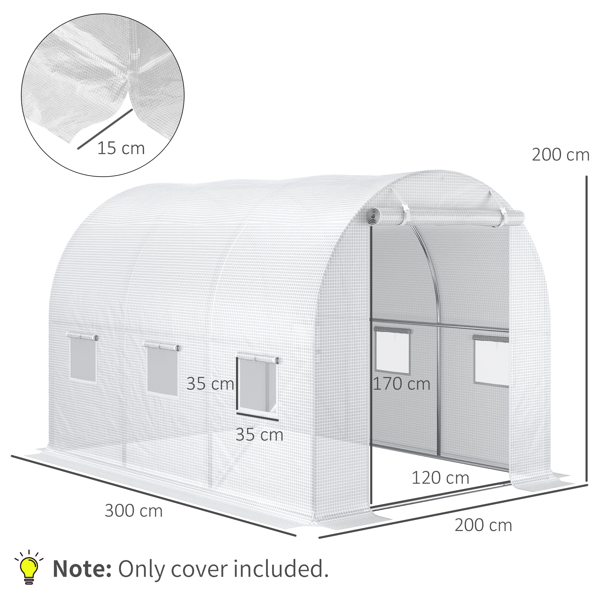 Greenhouse Cover Film 3x2x2m, waterproof garden film with UV protection, PE film, cover for gardening greenhouse tunnel film for outdoor area, plants, White