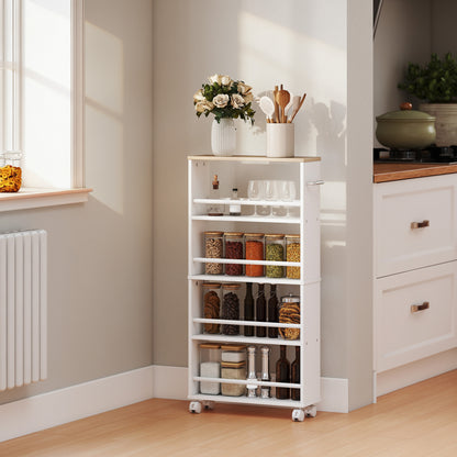 4-Tier Narrow Rolling Kitchen Cart with Handle & Brakes, Versatile Utility Trolley for Kitchen, Office, Bathroom — Natural