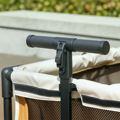 2 in 1 Dog Cart Dog Buggy foldable for Dogs & Cats up to 30 kg Wagon with Cushion Net Windows 2 Doors Storage Bag Cat Cart Buggy Brown