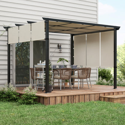 Pergola approx. 11.7 x 9.7 ft Garden Pavilion with Adjustable Roof, Freestanding Metal Patio Canopy for Terrace and Garden, Beige
