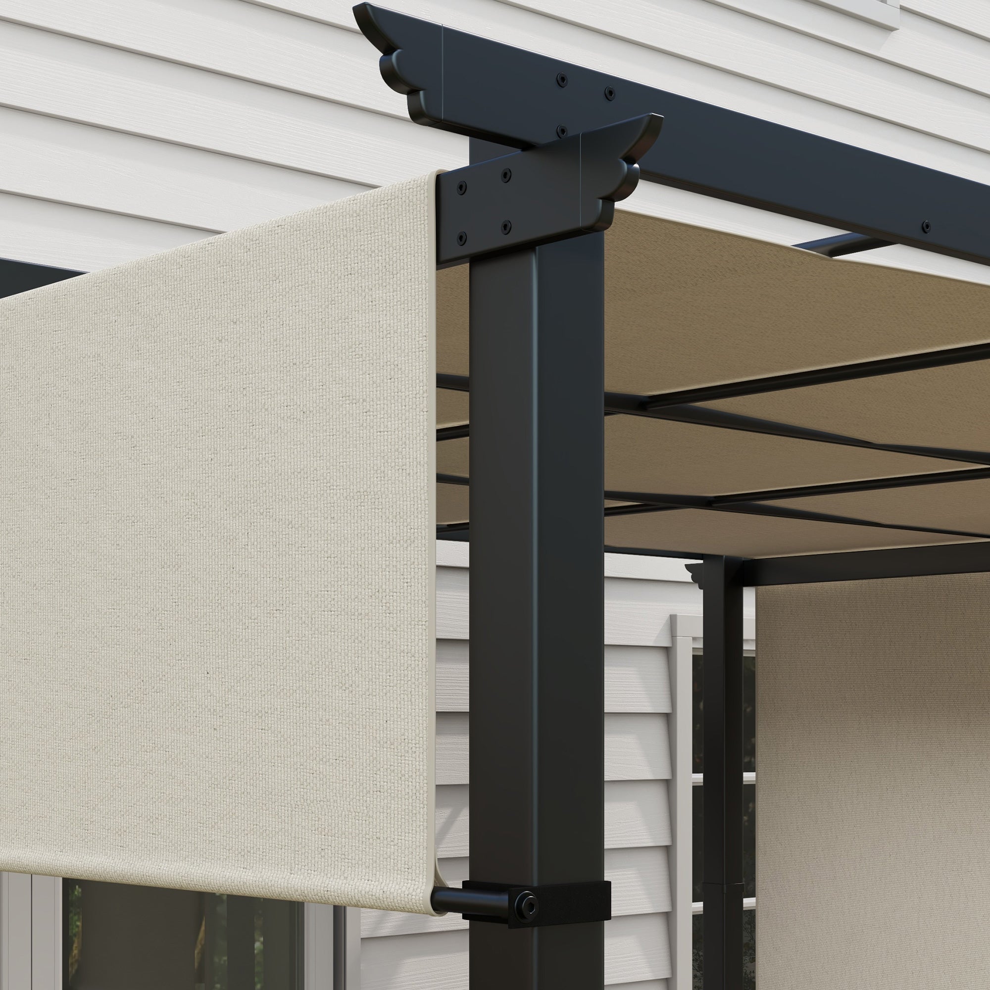Pergola approx. 11.7 x 9.7 ft Garden Pavilion with Adjustable Roof, Freestanding Metal Patio Canopy for Terrace and Garden, Beige