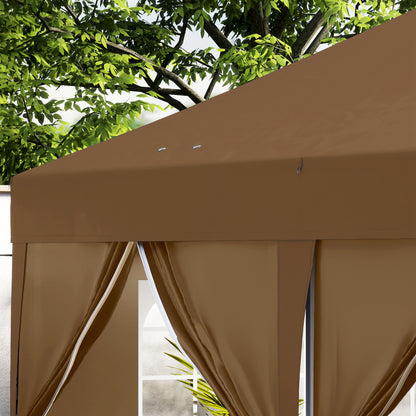 Folding Gazebo 6x3m Brown Pop-up Canopy with 6 Removable Side Walls Waterproof Anti-UV and Carrying Bag Garden Pavilion for Camping Parties