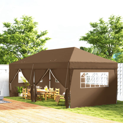 Folding Gazebo 6x3m Brown Pop-up Canopy with 6 Removable Side Walls Waterproof Anti-UV and Carrying Bag Garden Pavilion for Camping Parties