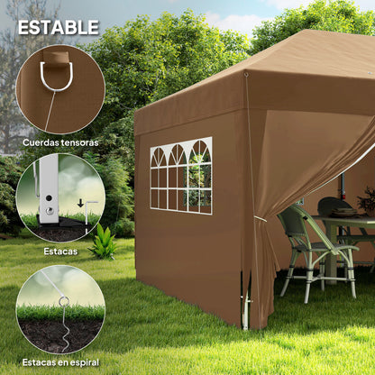 Folding Gazebo 6x3m Brown Pop-up Canopy with 6 Removable Side Walls Waterproof Anti-UV and Carrying Bag Garden Pavilion for Camping Parties