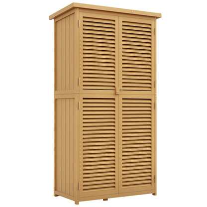 Garden Shed Wood Tool Shed with Asphalt Roof Louvered Door Garden Shelf Shed Garden 4 Compartments Light Yellow 87 x 46.5 x 160 cm