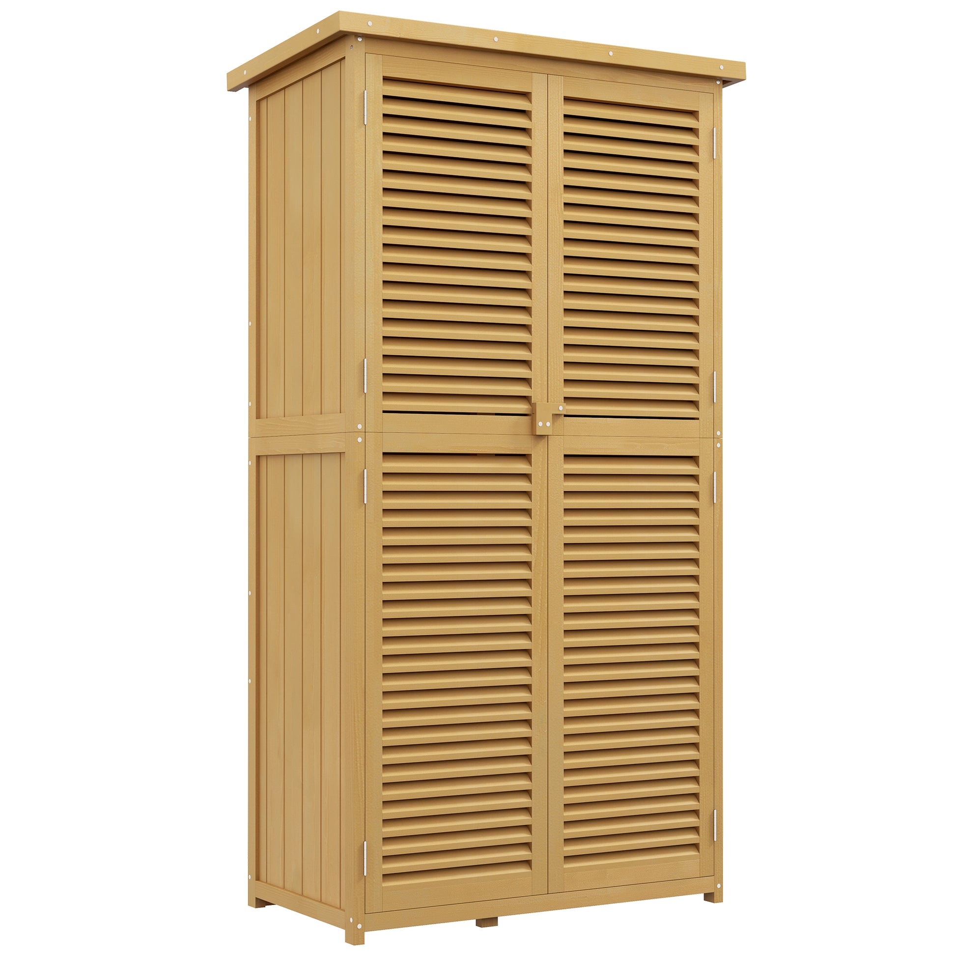Garden Shed Wood Tool Shed with Asphalt Roof Louvered Door Garden Shelf Shed Garden 4 Compartments Light Yellow 87 x 46.5 x 160 cm