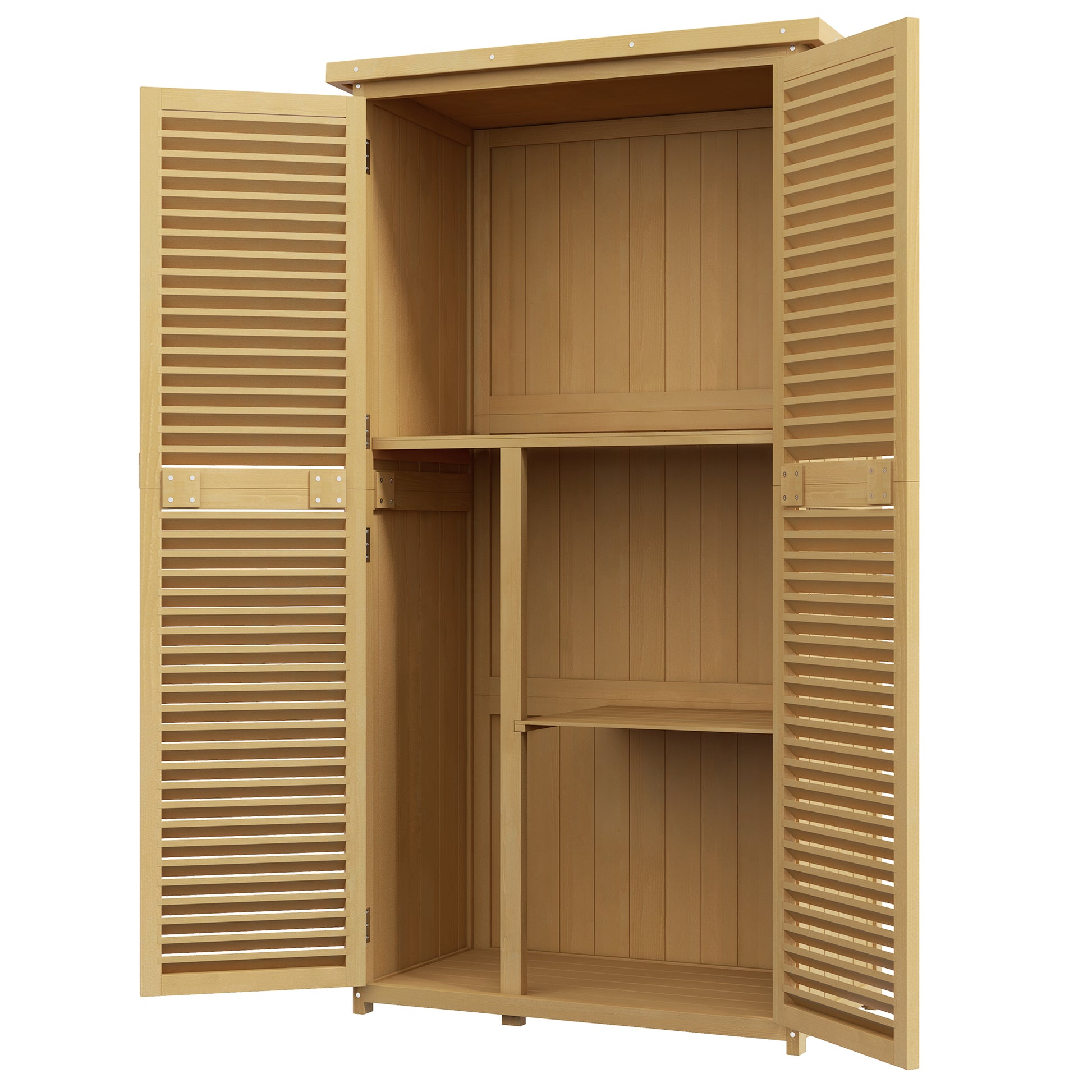 Garden Shed Wood Tool Shed with Asphalt Roof Louvered Door Garden Shelf Shed Garden 4 Compartments Light Yellow 87 x 46.5 x 160 cm