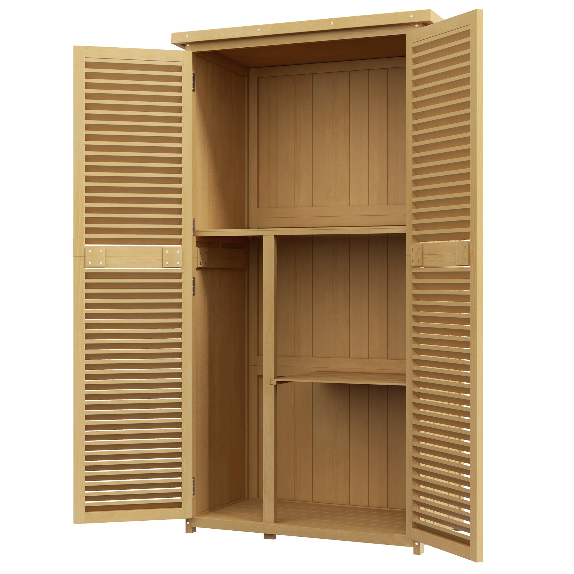 Garden Shed Wood Tool Shed with Asphalt Roof Louvered Door Garden Shelf Shed Garden 4 Compartments Light Yellow 87 x 46.5 x 160 cm
