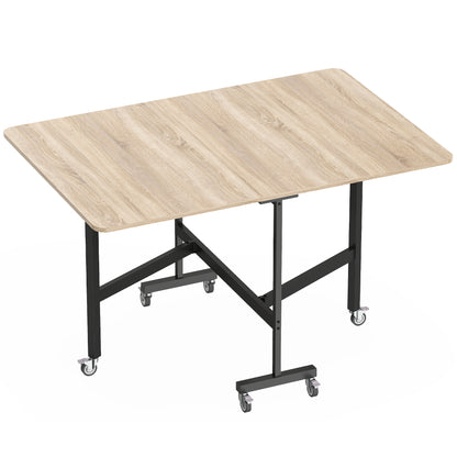 Folding Dining Table for 4–6 with Wheels, Steel Legs, Mobile Foldable Table for Small Spaces, Kitchen & Dining, 120 x 80 x 73 cm, Oak