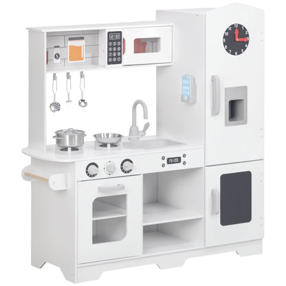 Play Kitchen for Kids +3 Years Wooden Children's Kitchen Mini Kitchen with Stove Sink Microwave Clock Ice Machine and White Kitchen Accessories