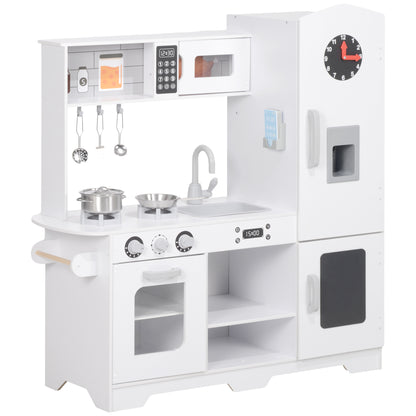 Play Kitchen for Kids +3 Years Wooden Children's Kitchen Mini Kitchen with Stove Sink Microwave Clock Ice Machine and White Kitchen Accessories