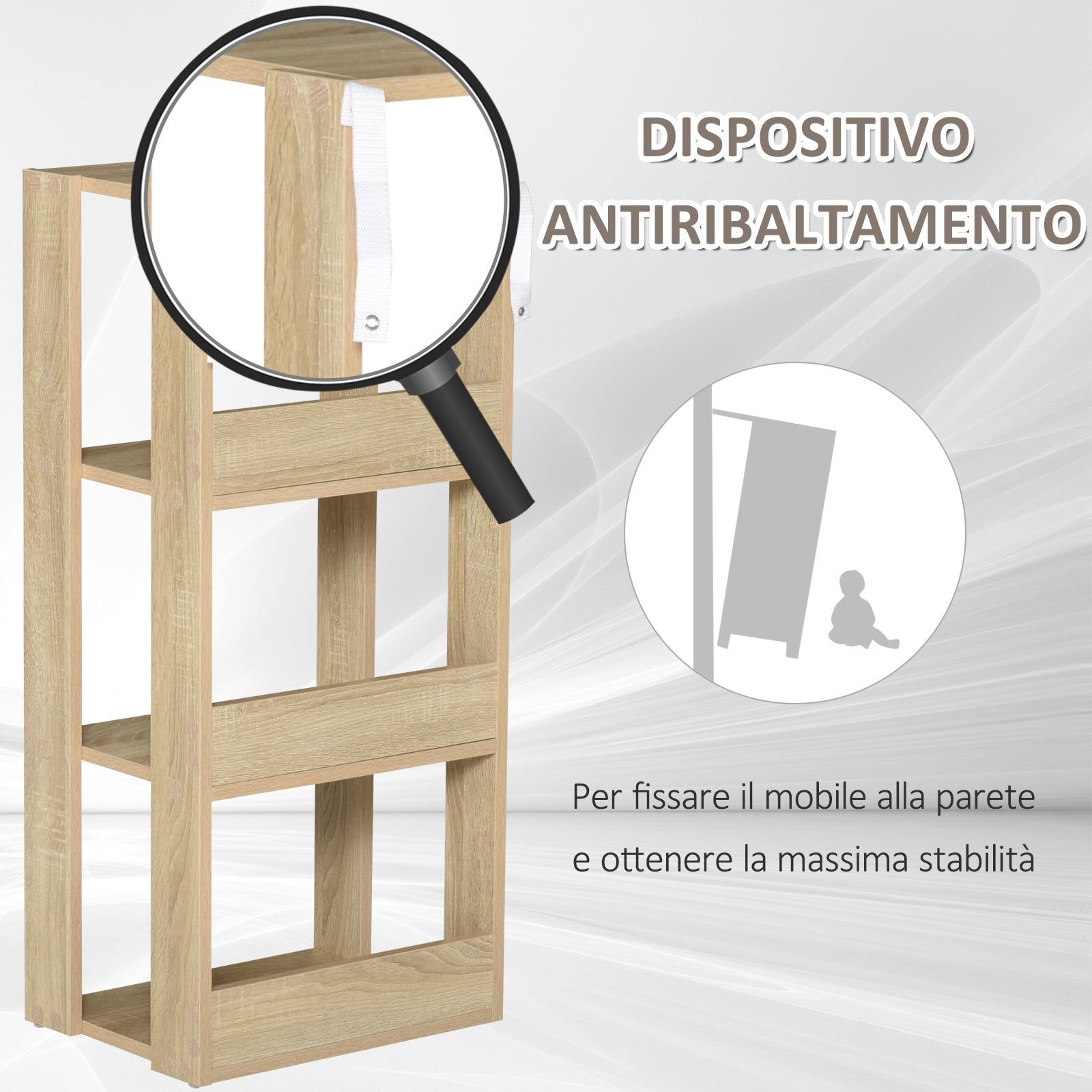 Wooden Wall Mounted Bookshelf with 3 Shelves, Anti-Tipping Device, Non-Slip Feet, 40x29.2x87.9cm
