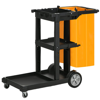 Professional and Multifunctional Cleaning Cart with 100L Bag for Hotels, Hostels, and Commercial Use with 3 Trays and 1 Platform 121x50.5x96.5 cm Black and Yellow