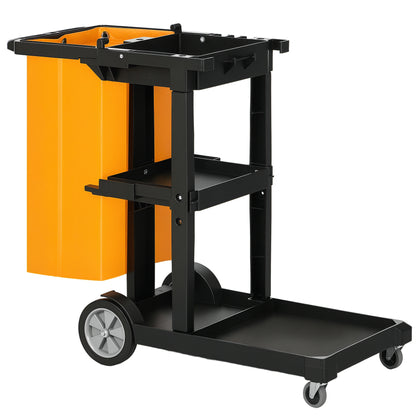 Professional and Multifunctional Cleaning Cart with 100L Bag for Hotels, Hostels, and Commercial Use with 3 Trays and 1 Platform 121x50.5x96.5 cm Black and Yellow