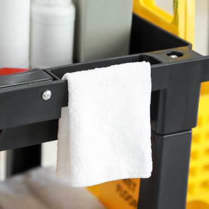 Professional and Multifunctional Cleaning Cart with 100L Bag for Hotels, Hostels, and Commercial Use with 3 Trays and 1 Platform 121x50.5x96.5 cm Black and Yellow