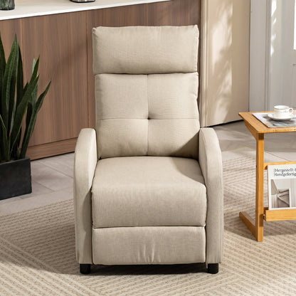 Recliner Armchair with Footrest, Linen-Look Upholstery, Pocket-Spring Seat, Reclines up to 155°, Supports up to 331 lb – Beige