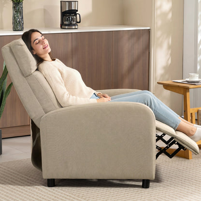 Recliner Armchair with Footrest, Linen-Look Upholstery, Pocket-Spring Seat, Reclines up to 155°, Supports up to 331 lb – Beige